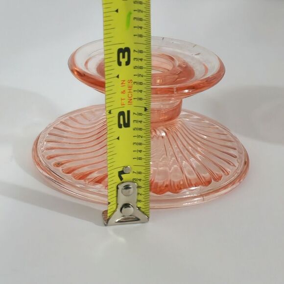 Vintage Set Of 2 pink depression glass candle holders - Picture 6 of 7